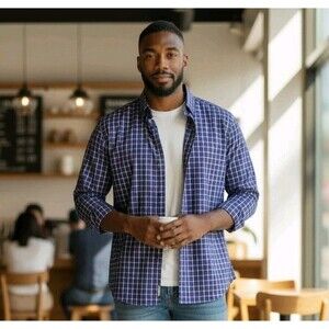 NWT Mizzen Main Leeward Performance Dress Shirt Mens S Plaid Button Up Trim Fit